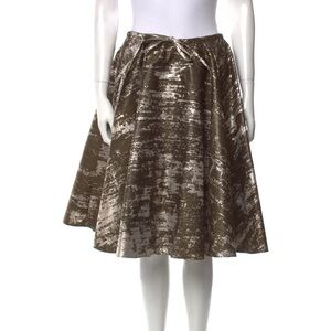 JIL SANDER NAVY printed green and metallic knee length skirt, US4, FR36.